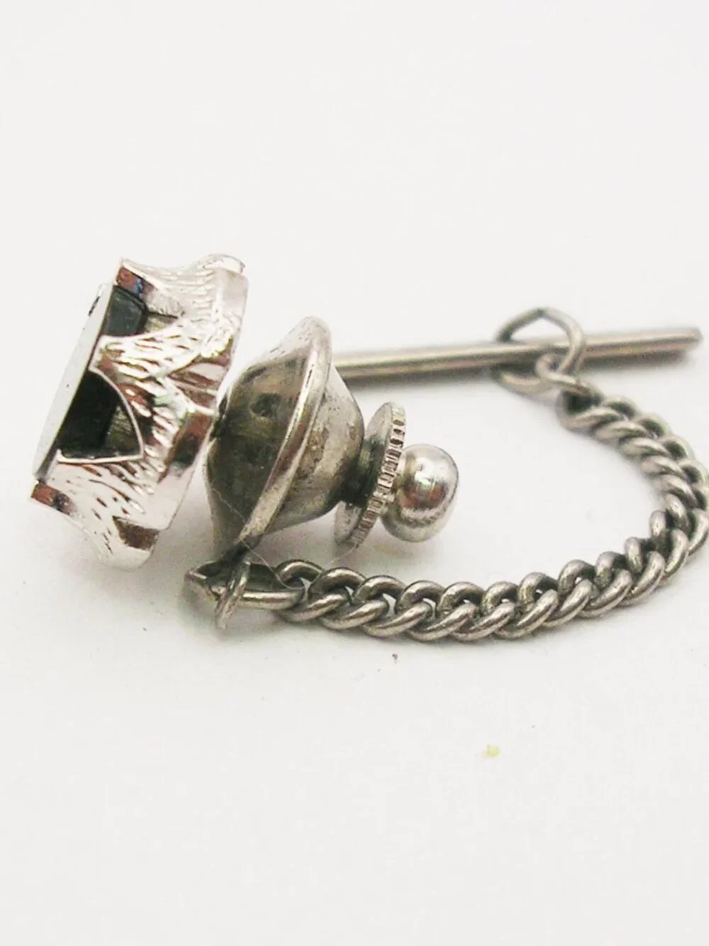Vintage Tie Tack Pin with Chain Black Onyx Gemstone classic Men Formal Wear